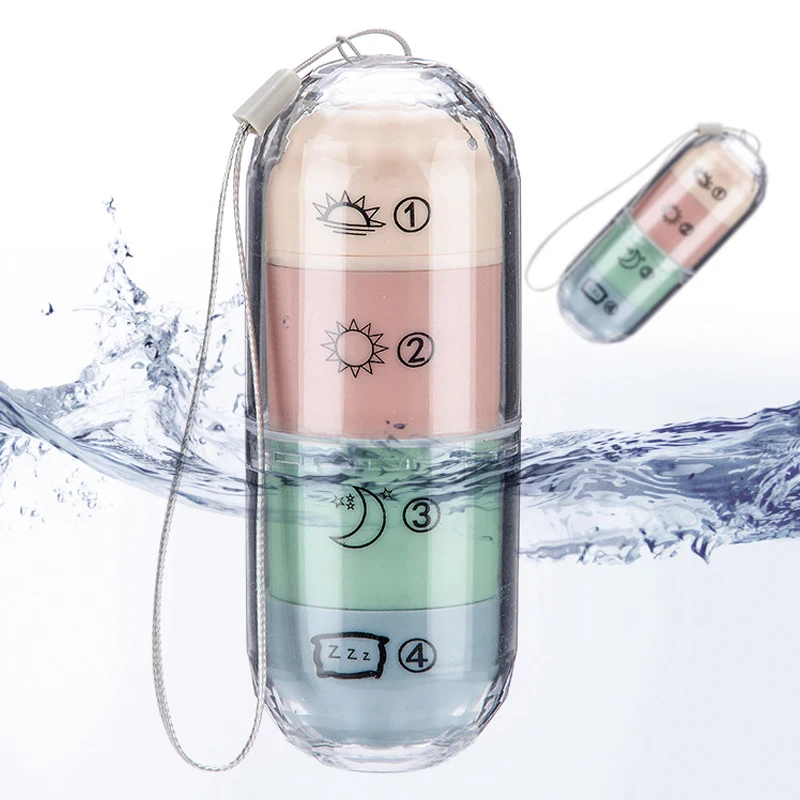 Fashion Waterproof Pill Box Household Travel Portable Medicine Storage Rotatable Independent Four Grid Case Dispenser | Дом и сад