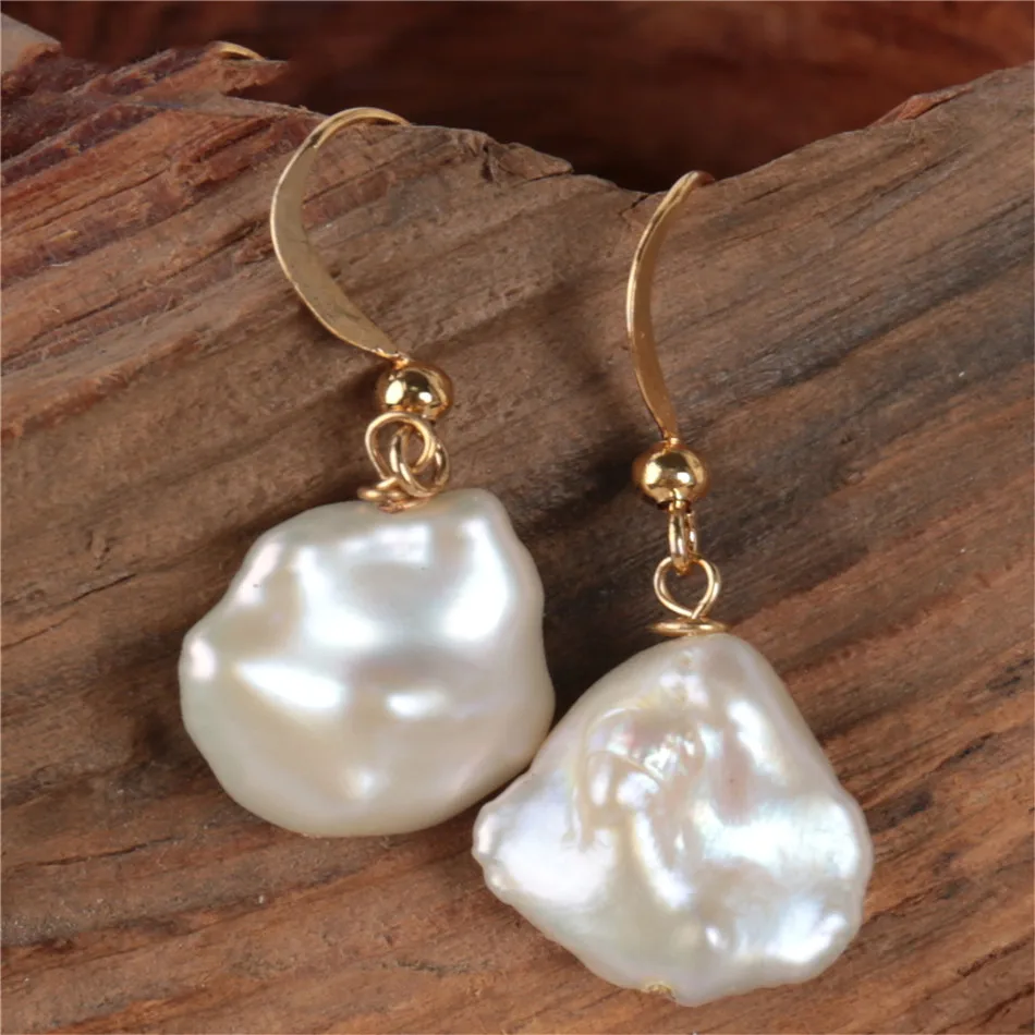 

Natural White Baroque Pearl Earring 18K Holiday gifts Classic Dangle Flawless Accessories Aurora Women Real AAA