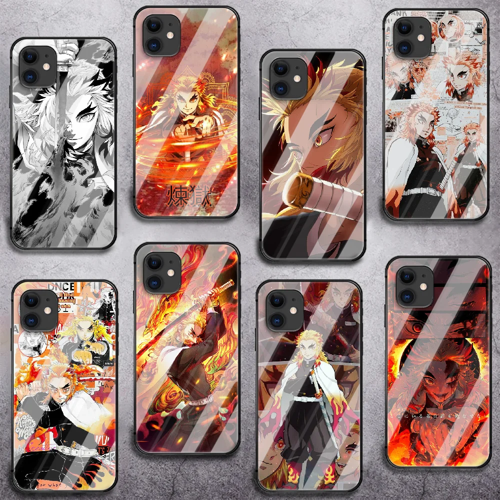 

Anime Demon Slayer Kyojuro Rengoku Tempered Glass Phone Case For IPhone 5 6 7 8 11 12 13 S SE X Xs Xr Plus Pro Max IPhone13 Mini