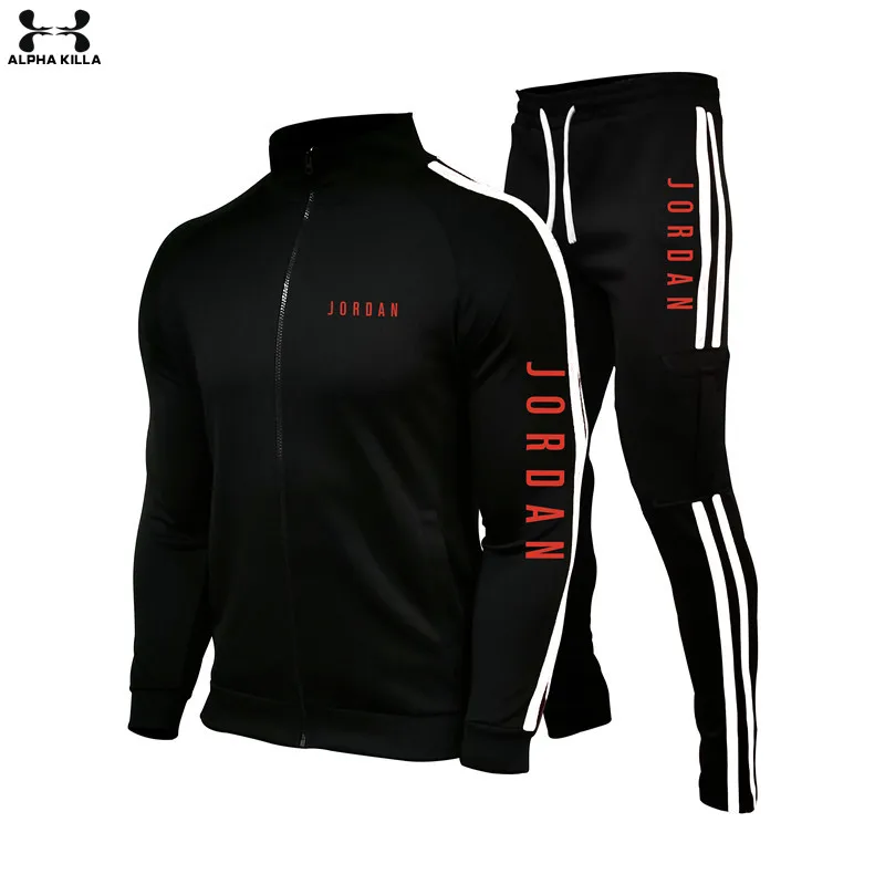 

2021New Men Sets Fashion Sporting Suit Brand Patchwork Zipper Sweatshirt +Sweatpants Mens Clothing 2 Pieces Sets Slim TracksuitJ