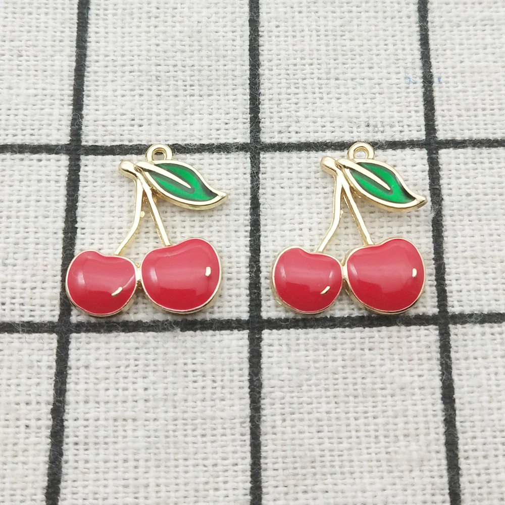 

10pcs enamel cherry charm jewelry accessories earring pendant bracelet necklace charms zinc alloy diy finding 17x20mm