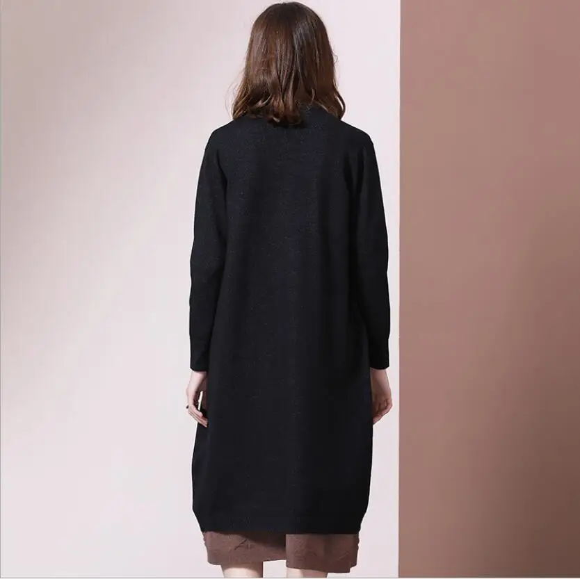 Свободный вязаный кардиган длинный свитер оверсайз вязаное пальто Женский