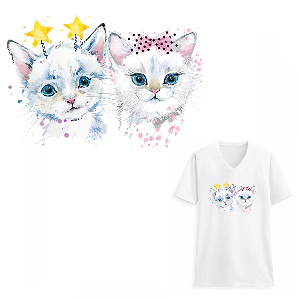 Наклейки на одежду большого размера утюг клешках милый кот термоперенос