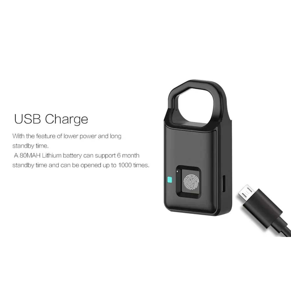 Водонепроницаемый навесной замок со сканером отпечатков пальцев и USB