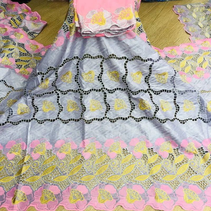 

Swiss Voile Lace bazin riche lace fushia golden royal blue flowers with stones Hollowed out Satin Fabric and Cotton Fabric