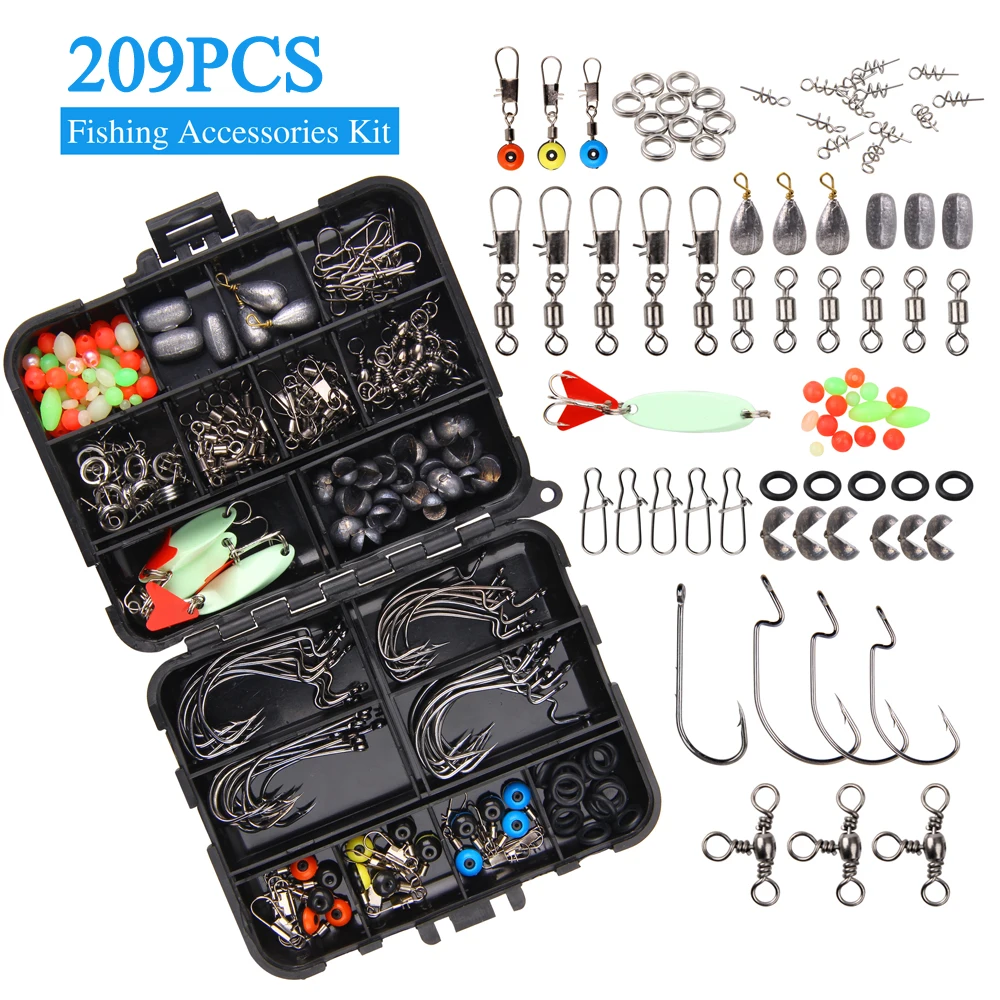 Набор рыболовных снастей 209 шт. с Вертлюгами защелкивающиеся крючки