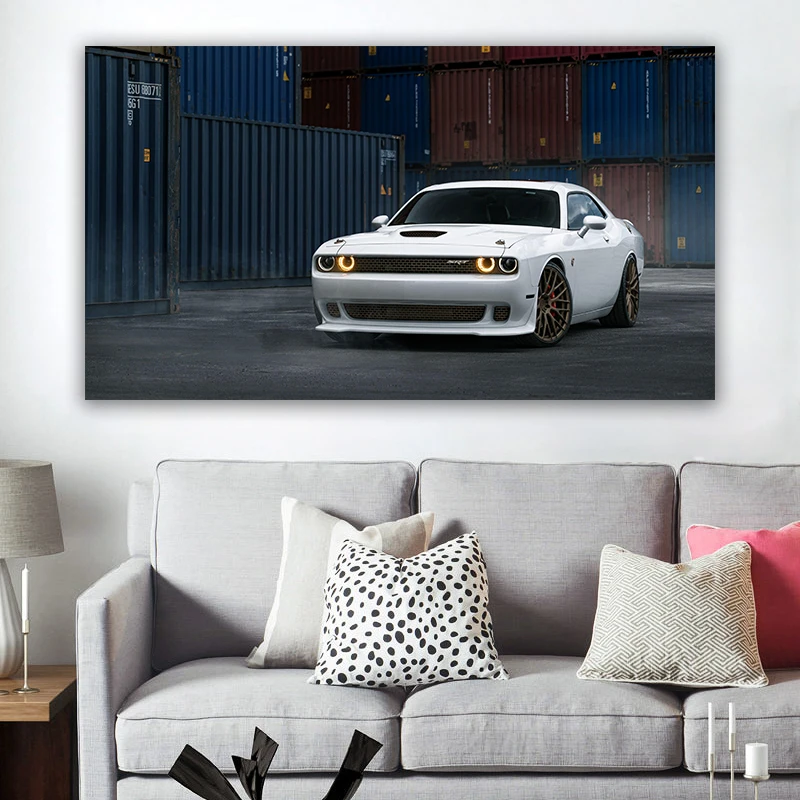 

Dodges Challenger SRT Hellcat Muscle Car Wallpaper Wall Decor Posters Canvas Paintings Fabric Print Art Living Room Decoration