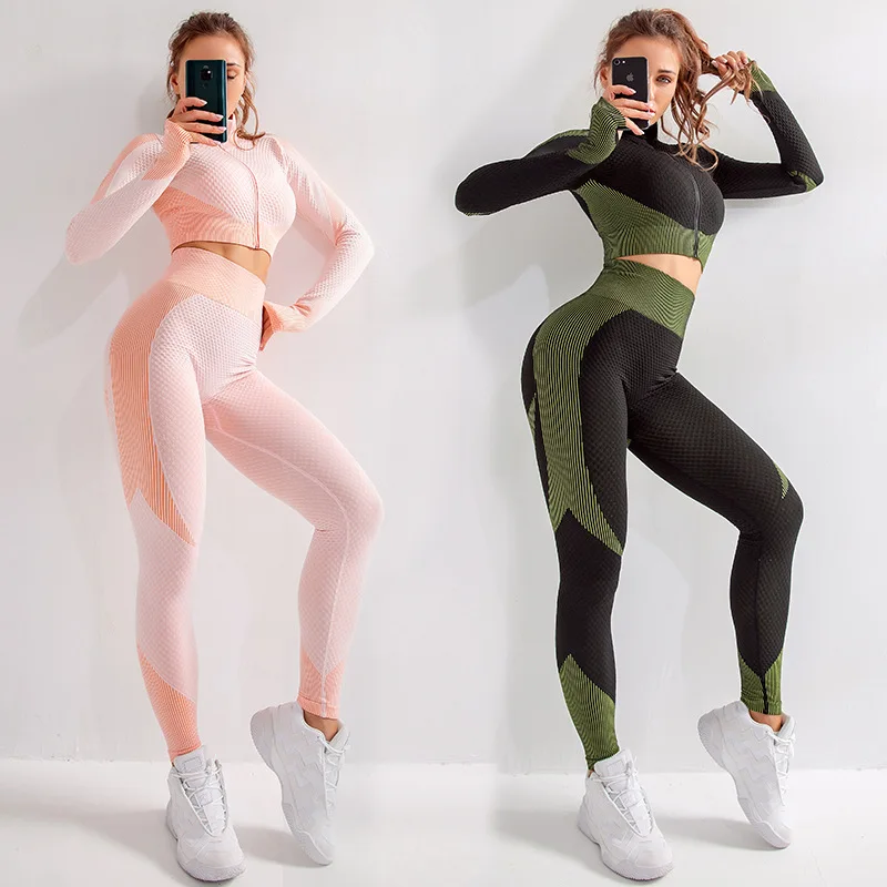 

Seamless Women Yoga Sets Female Sport Gym Suits Wear Running Clothes Women Fitness Sport Gym Set Women Long Sleeve Yoga Clothing