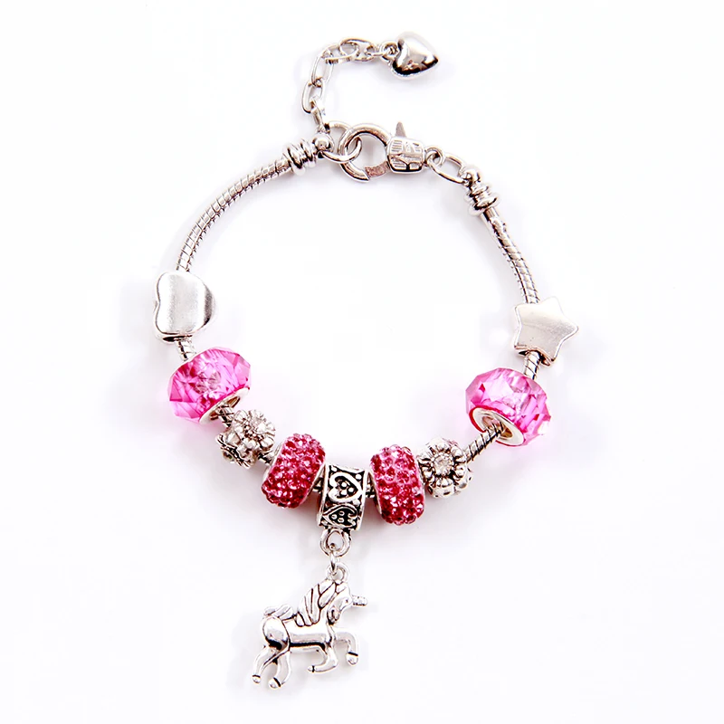 NCRHGL браслеты с изображением единорога розовые хрустальные бусины Браслет