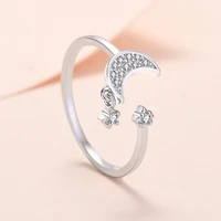 celestial moon and star open rings in gold white gold plated adjustable size for girl women kpop trend 2021