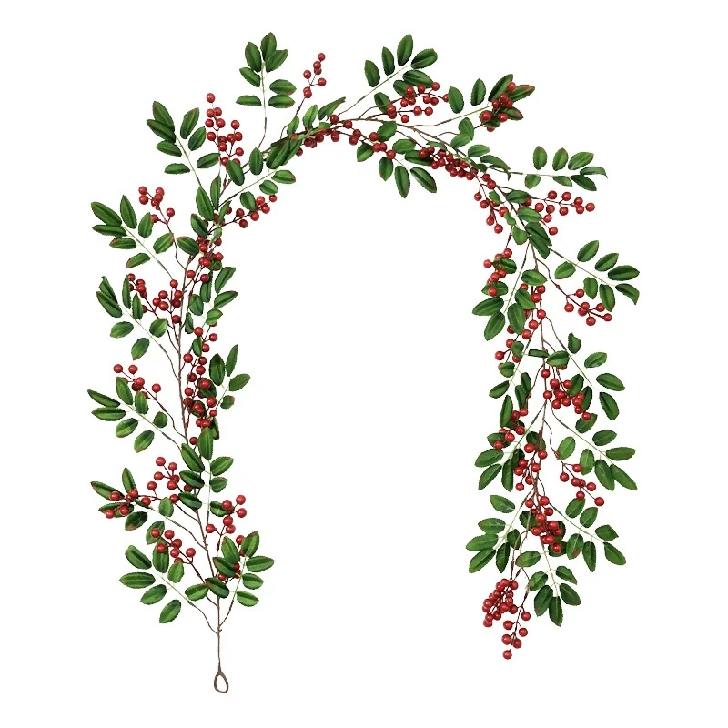 

Red Berry Christmas Garland, Artificial Berry Garland Green Leaves for Indoor Outdoor Fireplace Christmas New Year Decor