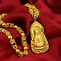 yellow gold plated pendant necklace for women men personality guanyin buddha pendant neck chain birthday fine jewelry gifts