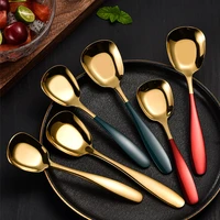 stainless steel flat bottom soup spoon square head tablespoons tableware ice cream ramen spoons teaspoons home kitchen utensils