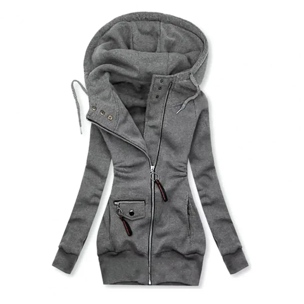 

Casual Women Coat Solid Color Hooded Pockets Drawstring Winter Jacket Women for Outdoor Women's Clothing 2021 Black xxxl