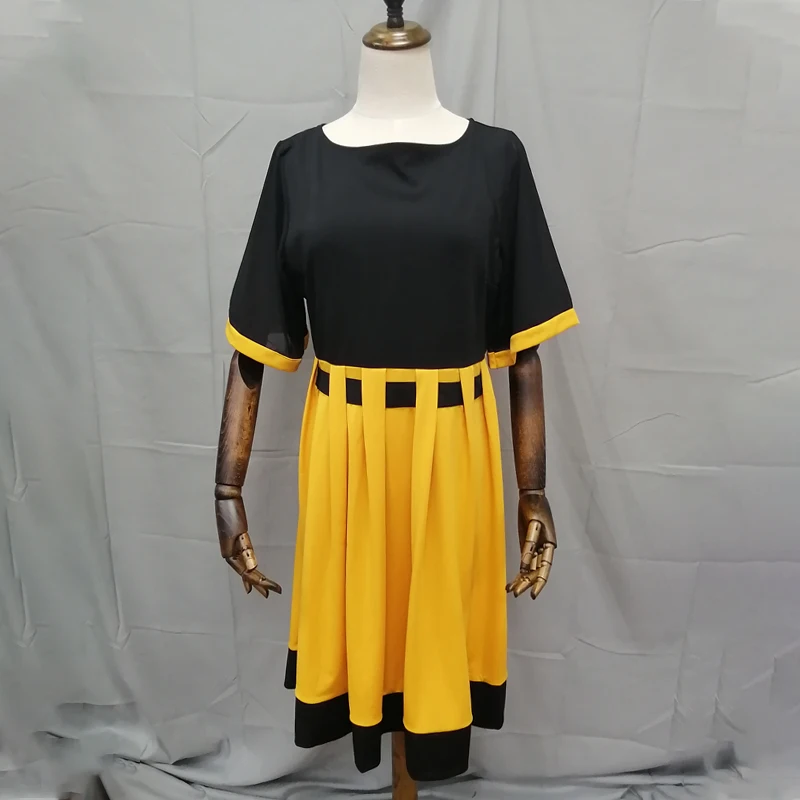 2021 Women Summer Mid Dress Patchwork Short Sleeve A-line Pleated Female Dresses Casual Loose Elegant Ladies Vestidos | Женская одежда