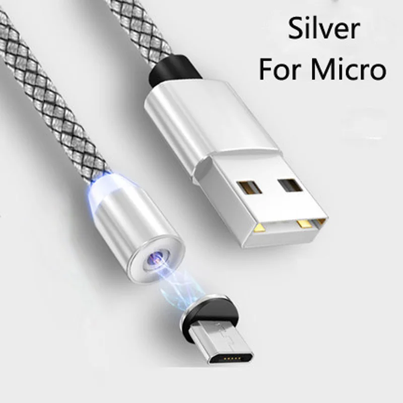 Магнитный кабель Micro usb зарядка через usb магнит Зарядное устройство кабели для huawei honor 5A Y6II 5X 5C 6X 6A 7X7, 8, 9, V10 10 lite P9 P10 Lite - Цвет: Silver For Micro