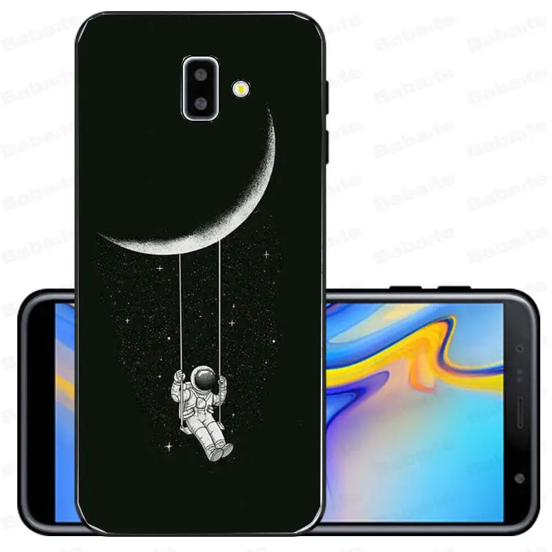 Черный чехол с белой Луной и звездами космонавта аксессуары для телефонов samsung