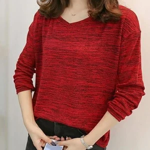 Женская весенне-осенняя Стильная хлопковая блузка Рубашки Женская Полосатая элегантная темпераментная блузка с V-образным вырезом и длинным рукавом рубашки DD8321