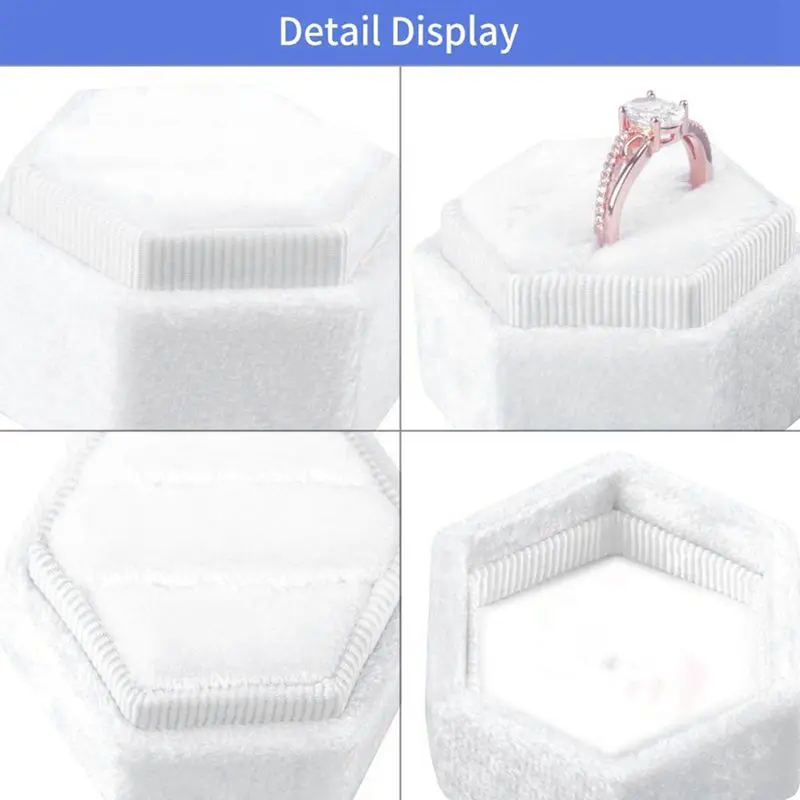 

Hexagonal Velvet Ring Box Gorgeous Vintage Double Ring Display Stand for Engagement, Wedding, Ceremony