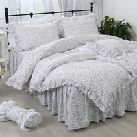 free shipping ruffles skirt style bedding set fresh floral pastoral princess bed linen pure cotton ropa de cama bed covered yyx
