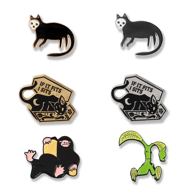 Волшебная брошь с животными черепом лицом кошки ниффлер Пикетт эмалированная