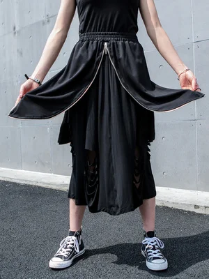 

Spring and Summer 2020 new half-length skirt irregular false two-piece personality splice long skirt elastic waist loose