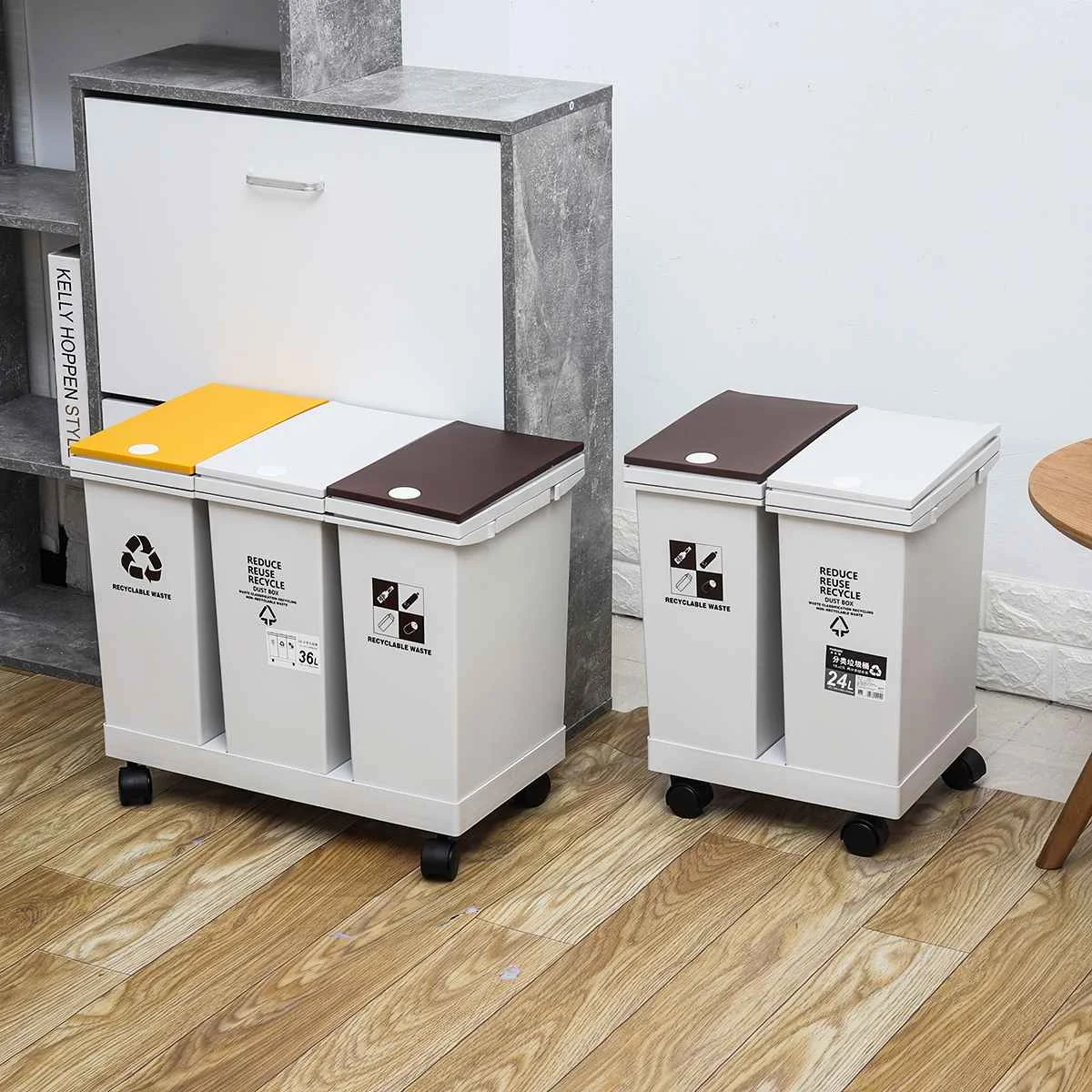 Kitchen Sorting Push-Button Waste Bin Corner Garbage Bucket Floor Standing Wet Dry Sorted Trash Can With Wheels 24/36L | Дом и сад