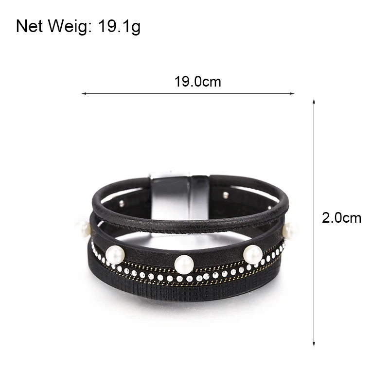 Amorcome мульти Слои жемчуг Очаровательные кожаные браслеты из нержавеющей стали