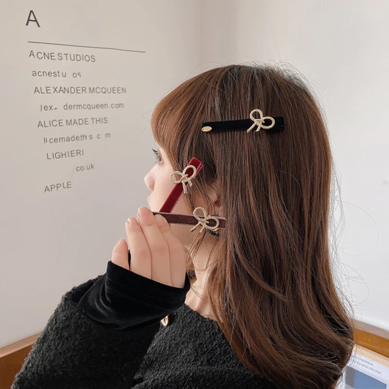 

Женская бархатная заколка для волос, однотонная заколка для волос с бантом, модный аксессуар для волос, 2021