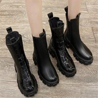 boots women british style 2021 new autumn winter thick sole increased chelsea motorcycle boots women fashion leather shoes black