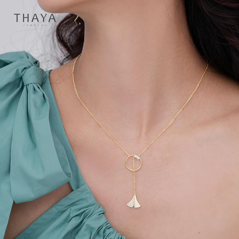 Thaya Настоящее ожерелье из серебра 925 пробы с листьями гинкго 45 см позолоченная