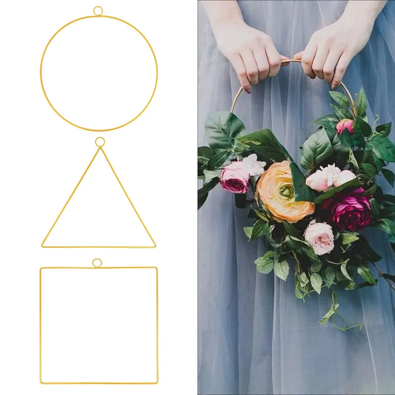 

1pc Gold Metal Ring Flower Wreath Garland Wedding Party Home Decoration DIY Flowers Dream Catcher Hoop Accessories Hanging Decor