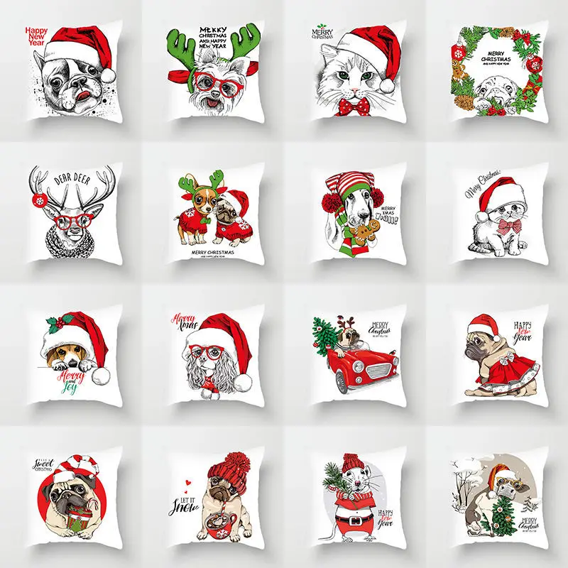 

New Christmas Series Animal Simple White Christmas Hat Pillow Cushion Party Essential Office Decoration Dog Pillow