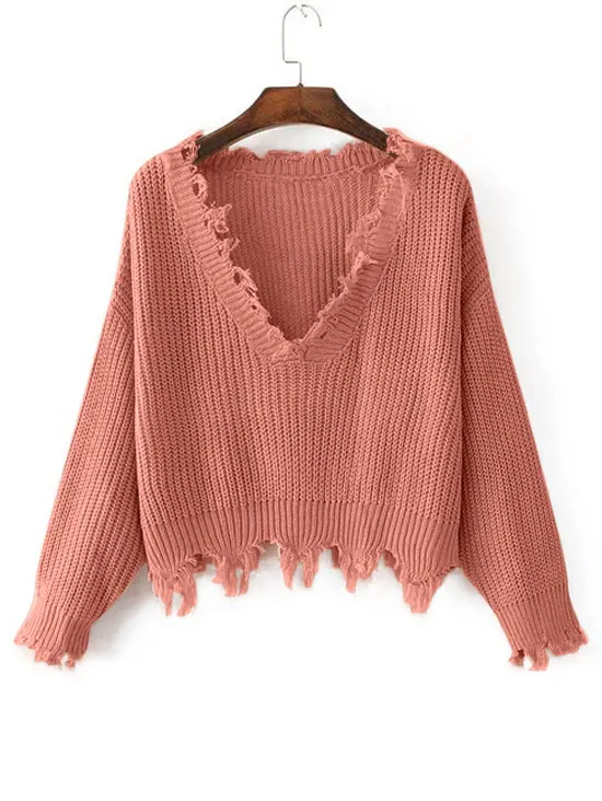 ZAFUL вязаный пуловер с глубоким v-образным вырезом и кисточками женский