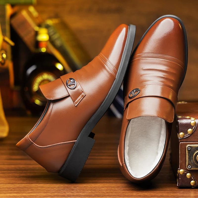

Misalwa Winter Warm Plush Men Dress Shoes Oxford Slip-on Business Shoe for Men Casual Wedding Party Suit Gentleman Shoes