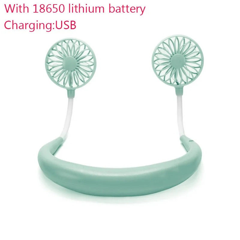 Green 1 шт. портативные вентиляторы, свободные руки, шейные вентиляторы с USB перезаряжаемой батареей 1200ма, двойная ветряная головка, 3 скорости, регулируемый вентилятор - Цвет: Green
