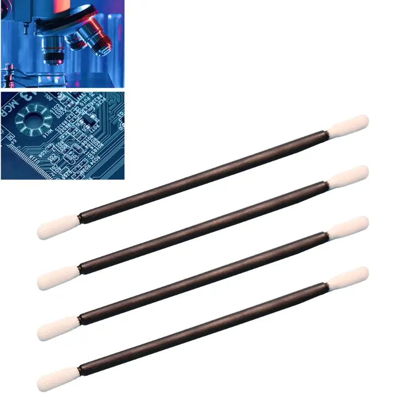 

100Pcs Double-Headed Polyester Cloth Tips Cleaning Swabs Black Plastic Handle Dust-Free Sticks for Printhead Camera