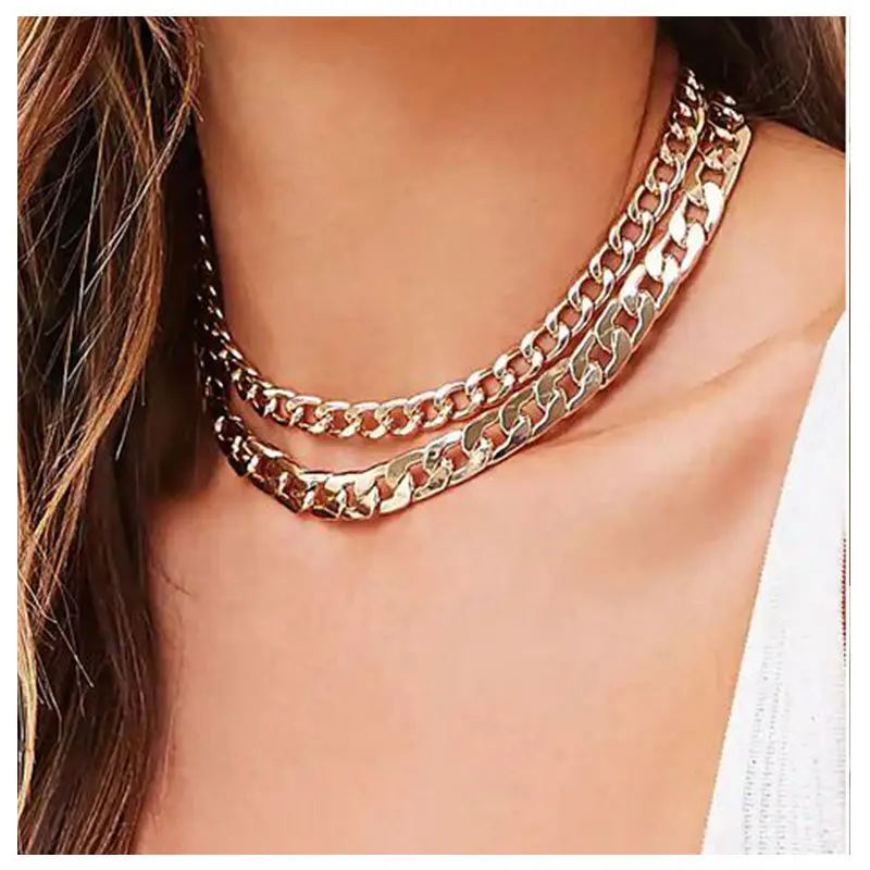 

Punk Miami Cuban Choker Necklace Collar Statement Hip Hop Big Chunky Aluminum Gold Color Thick Chain Necklace Women Jewelry