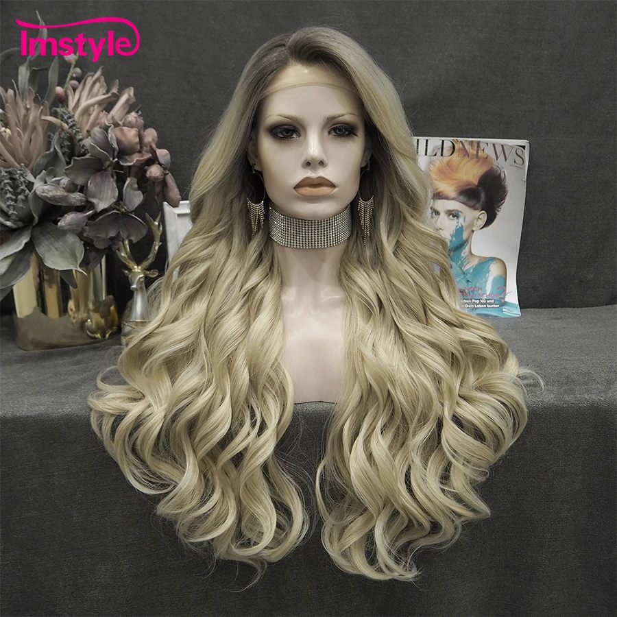 

Imstyle Ombre Blonde Lace Wig Synthetic Lace Front Wig Long Water Wave Wigs For Women Heat Resistant Fiber Glueless Daily Wigs