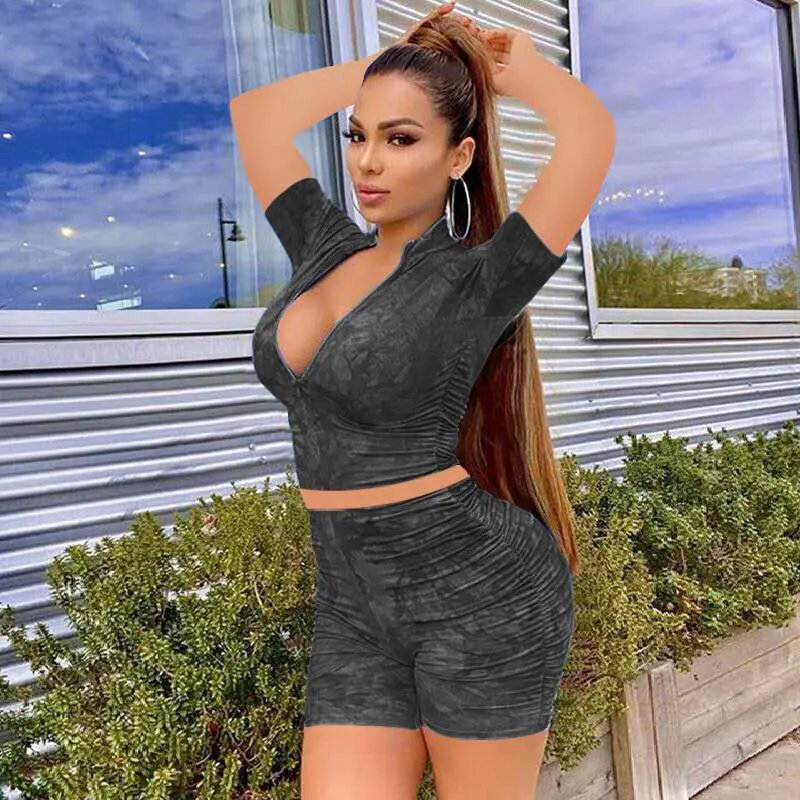 

Women's 2020 Summer Tight Hip Lifting Two-piece Set Woman Clothing Ladies 2-piece Suit Top Short Pants Tracksuit