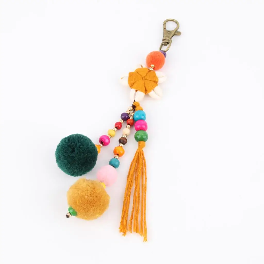 1 шт. богемский Бохо натр ракушка помпон брелок для ключей с кисточкой endant Ball