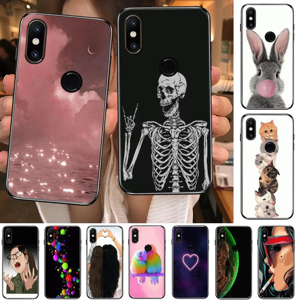 

Phone Case For Xiaomi M2 C3 X3 F2 Lite NFC 6 5 X Poco K30 Pro Anime Black Cover Silicone Back Pretty Personality