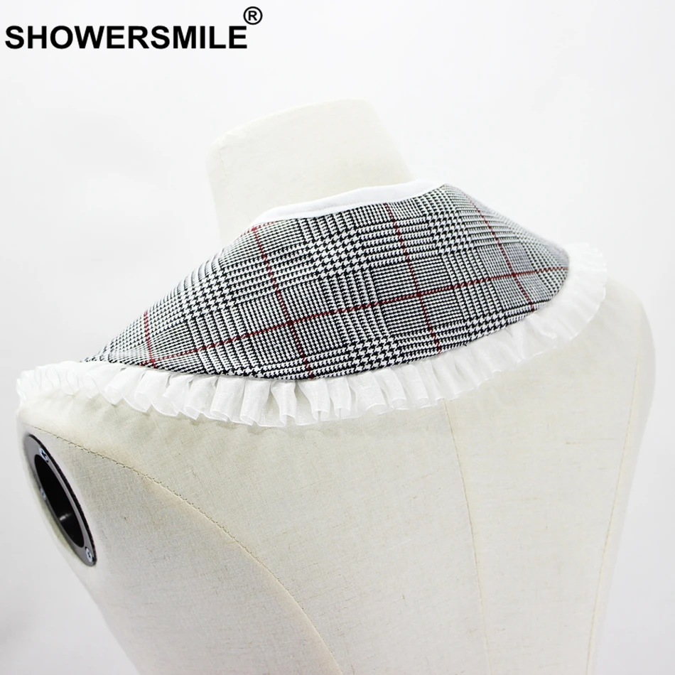 SHOWERSMILE воротник Питер Пэн женский серый клетчатый съемный Женский