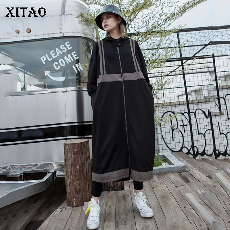 Женский Длинный Тренч XITAO элегантный лоскутный размера плюс с широкой талией