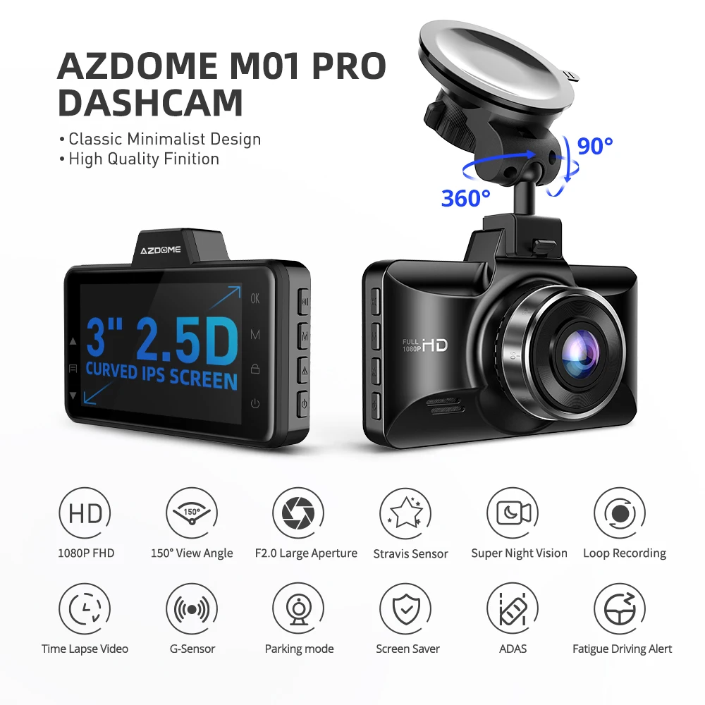 AZDOME Автомобильный видеорегистратор 1080P FHD (бесплатно 32G TF) 3 дюйма IPS экран рекордер