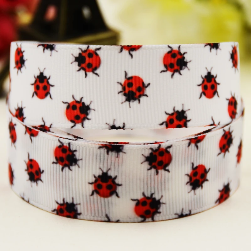 

22mm 25mm 38mm 75mm ladybug Cartoon printed Grosgrain Ribbon party decoration 10 Yards X-02955