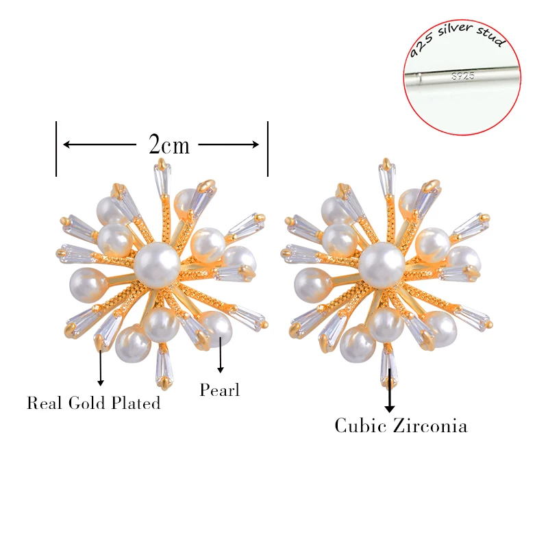 

SINLEERY Korean Fashion Sweet Pearl Flower Cubic Zirconia Stud Earring For Girl Gold Color Earrings Friends Gifts ES014 SSK
