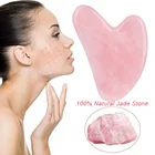 Скребок гуаша для лица и шеи, из натурального розового кварца