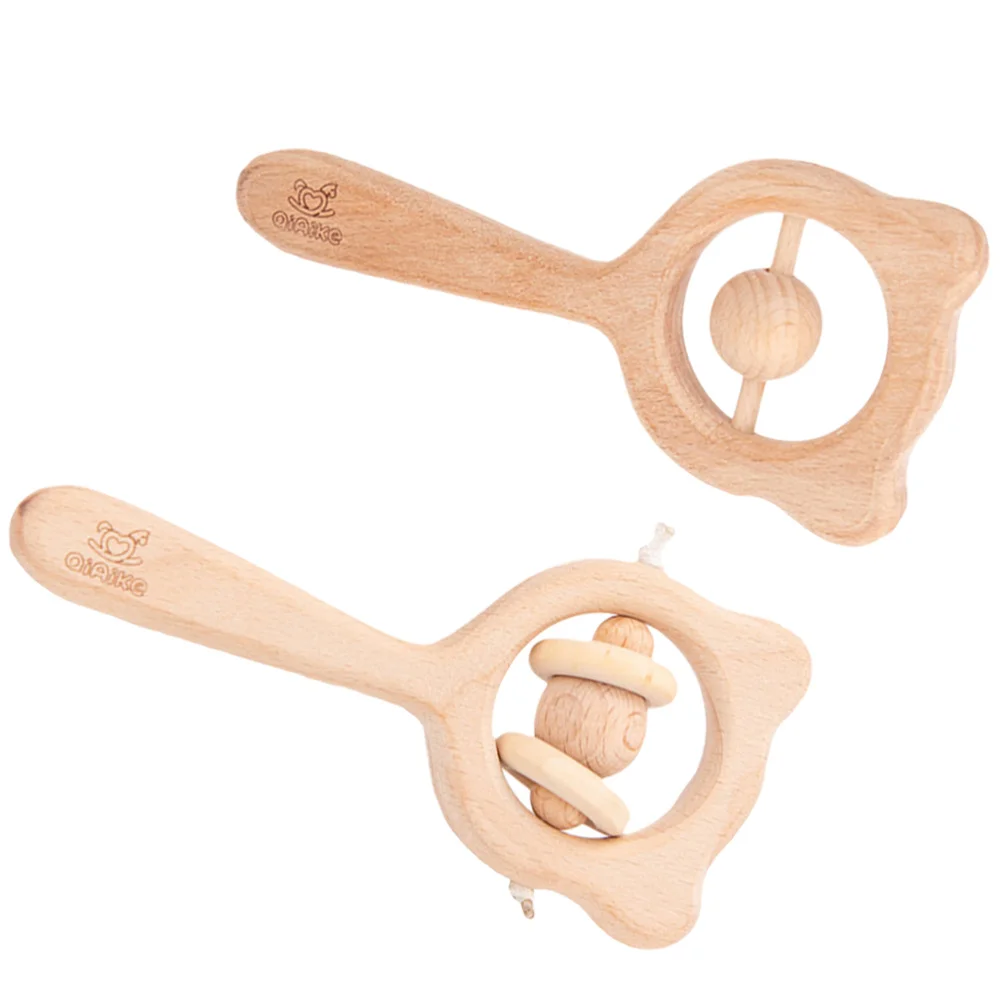 

2pcs Children Wooden Rattle Baby Pacifying Early Educational (Beige)