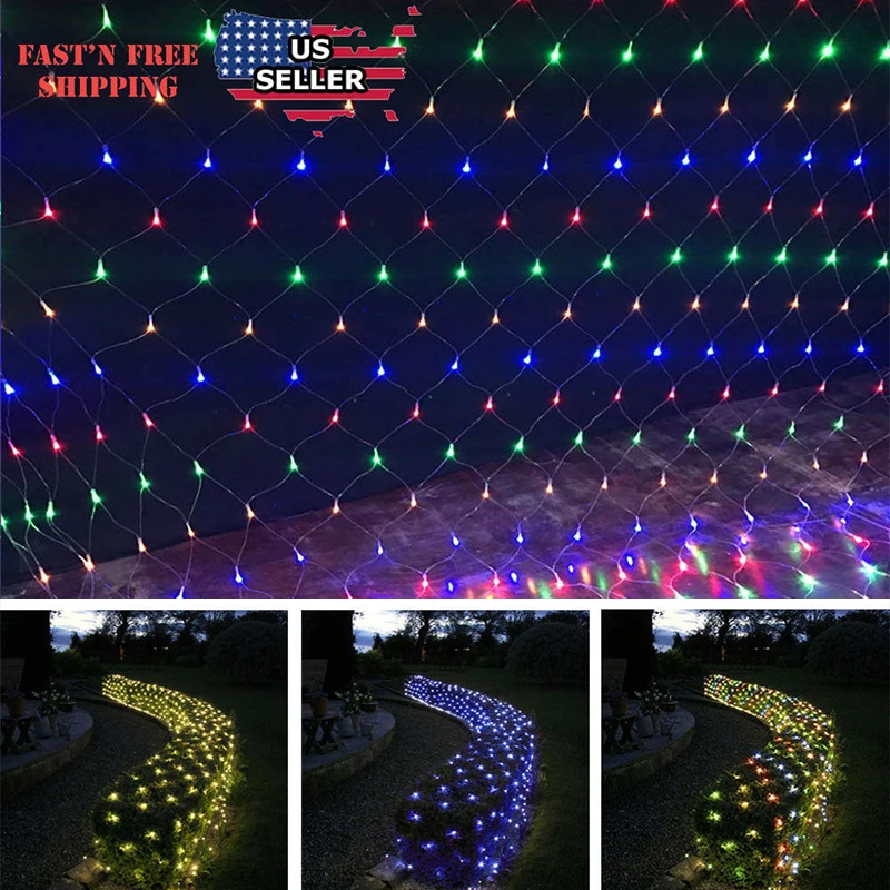 US Plug Net Mesh Christmas Light LED Waterproof String Lights Fairy Xmas Decor Party Garlands Garden Wedding Decoration | Лампы и